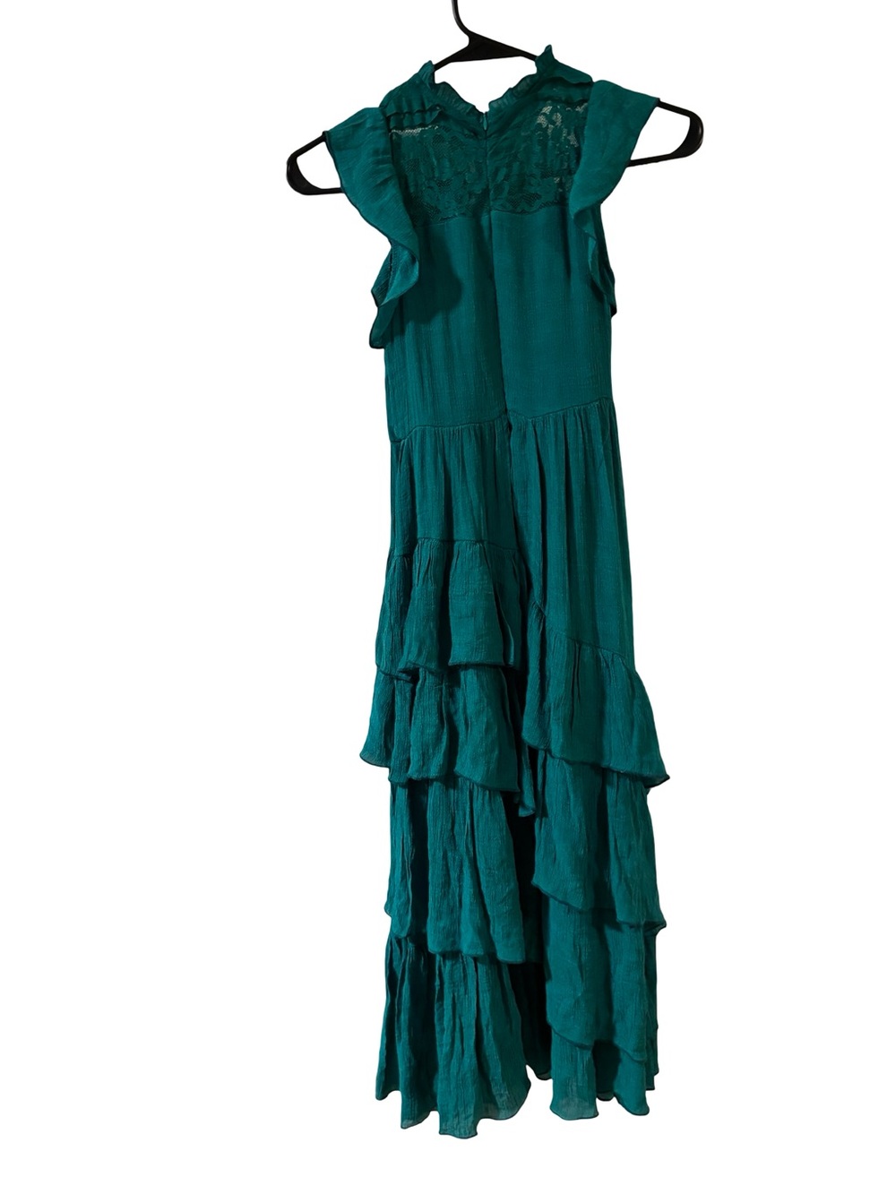 Joyfolie Teal Girl Tiered Ruffle Bohemian Cottagecore Maxi Event Dress Size 7 - Picture 3 of 5